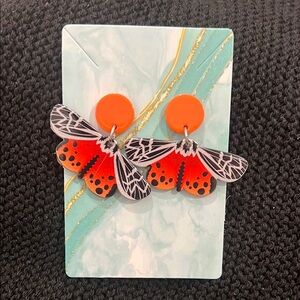 Orange and‎ Red Moth Earrings